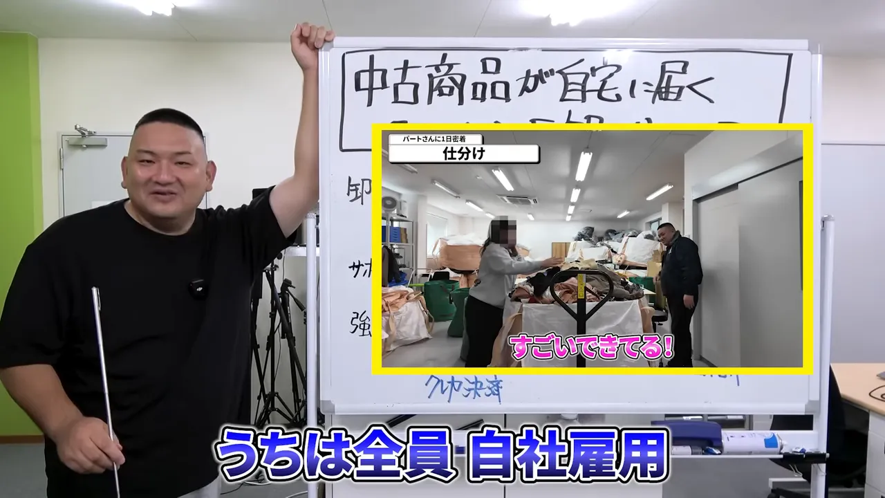 倉庫でスタッフが商品を選別している様子